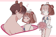 artist:puffycloudist back bouquet character:irina character:pawnii_chan cunny heart honeymoon kissing lingerie lingerie_gloves looking_at_viewer saliva_trail short_hair wedding wedding_tiara wedding_veil // 1763x1157 // 753KB