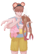 artist:funkydealer blush character:pawnii_chan feet flat_chest holding_hands princess_carry steam transparent_background // 2500x4000 // 2.5MB