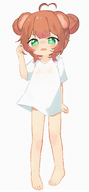 artist:cream bikini bikini_under_clothes blush feet flat_chest fullbody golden_bikini shirt // 1144x2460 // 1.7MB