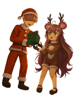 artist:ahaha_kun bell character:irina character:pawnii_chan christmas christmas_present christmas_tree fan_commission reindeer_costume santa_costume santa_hat snowing star // 5134x6458 // 4.1MB